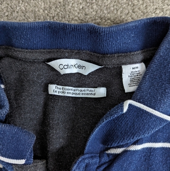 Calvin Klein blue white striped polo Tshirt men's Medium - Picture 5 of 9